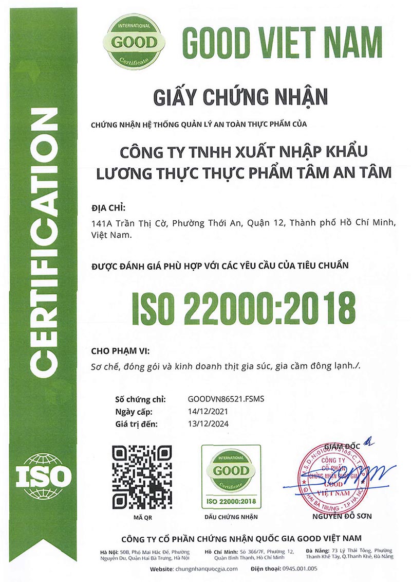 Chứng nhận ISO 22000-2018